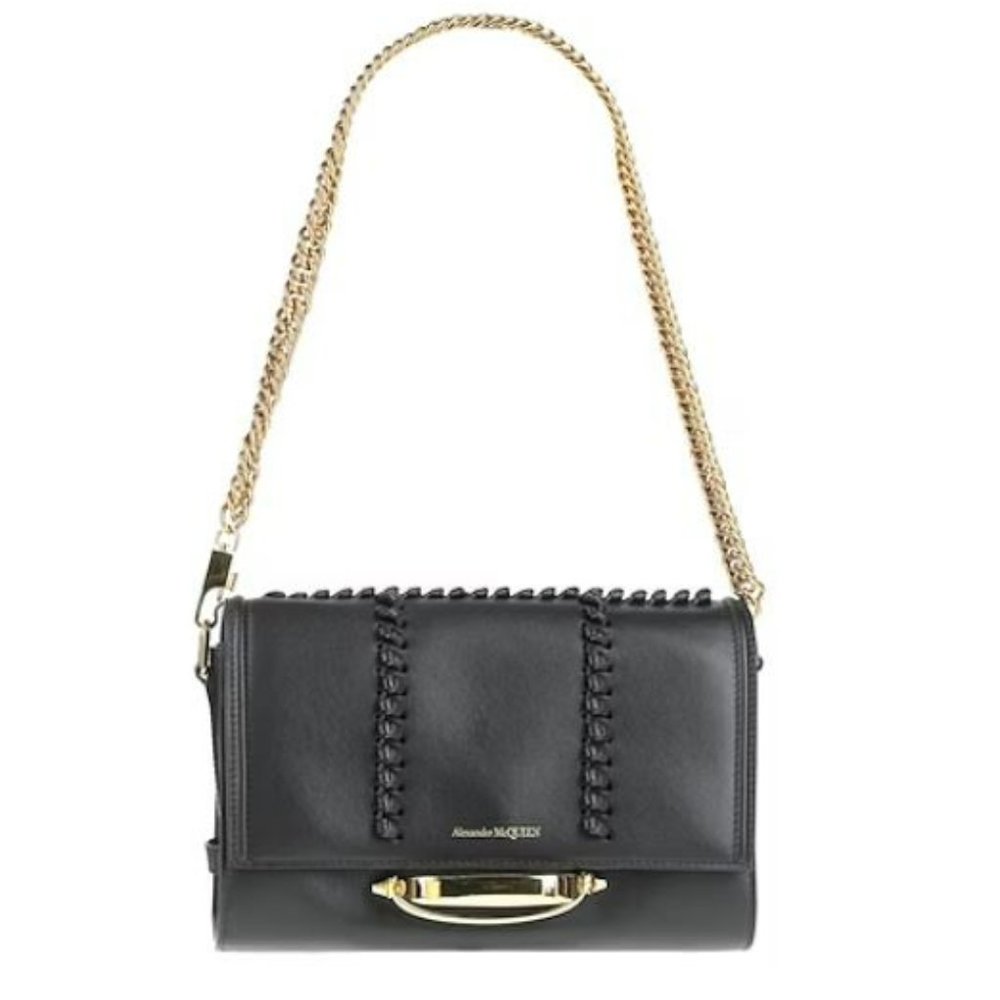 NWT ALEXANDER McQUEEN The Story Shoulder Leather Bag in Black